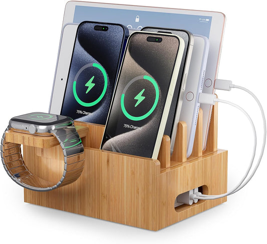 Bamboo Charging Station for Multi-Device with 4 Slots