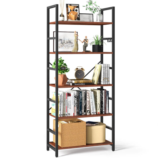 5 Tier Ladder Bookshelf, 62 Inch Height 